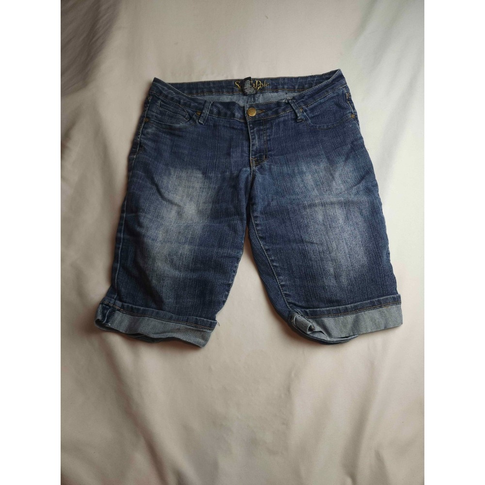 Southpole Jeans Shorts Womens Size 13 Blue Denim Cuffed Y2K Retro Embroidered